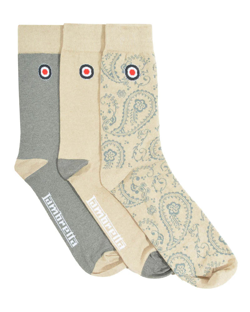 3 Pack Paisley Sock Iron/Stone