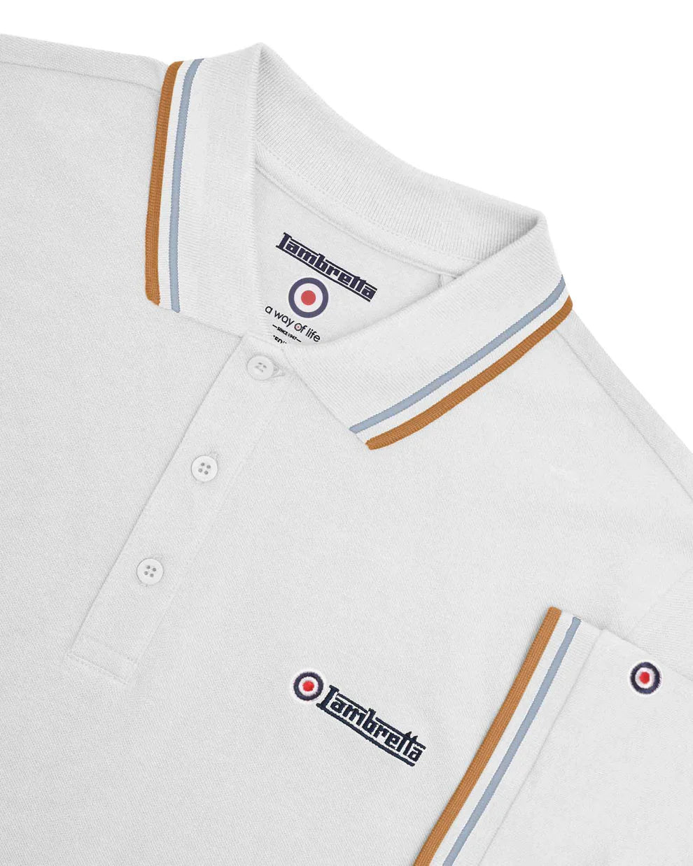 Twin Tipped Polo White (Sky/Tobacco)