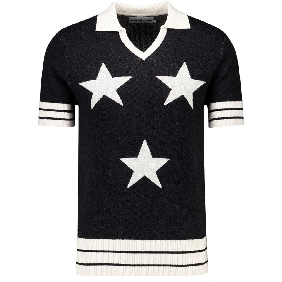 KTF Northern Soul Mod Knit 3 Star Skipper Neck Top Black