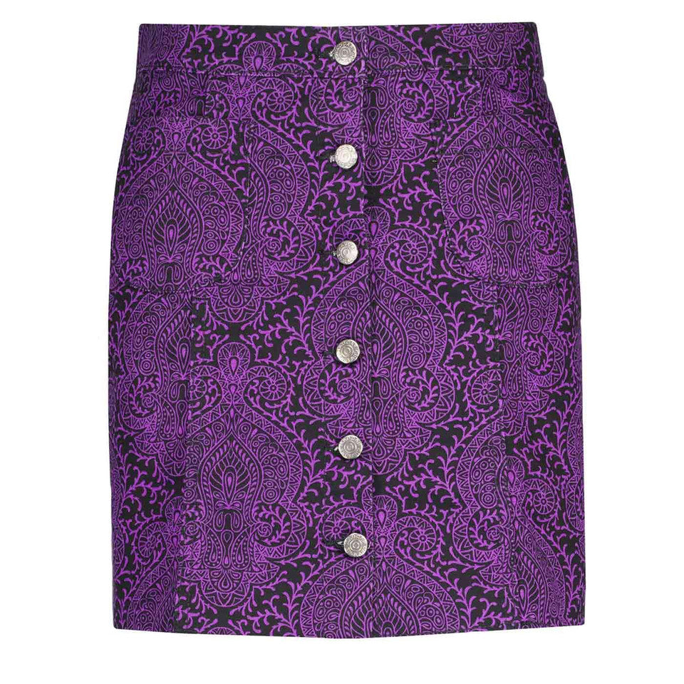 Suzy Paisley Twill Mini Skirt (Black/Purple)