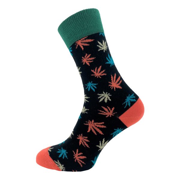 Black and Green Leafy Ankle Socks