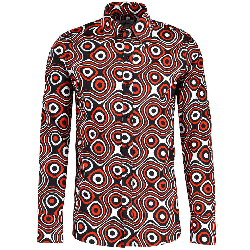 Trip Op Art Mod Big Collar Shirt Black/Red/White