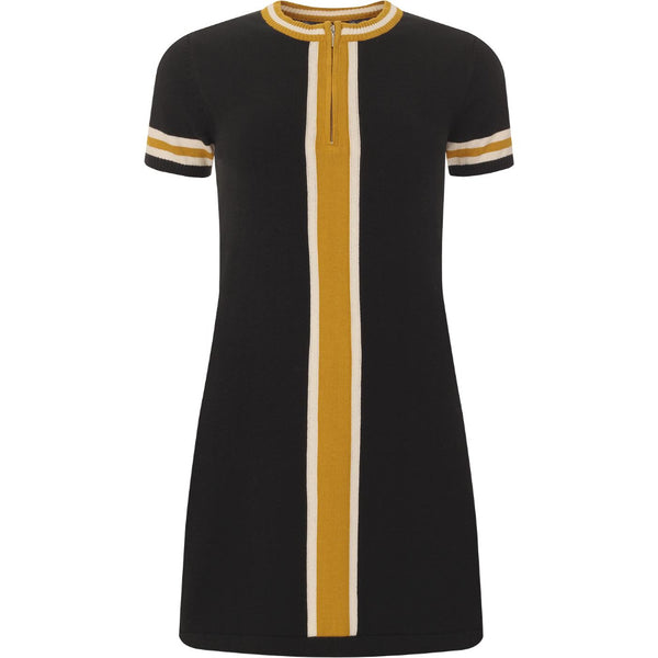 Aster Retro Knitted Zip Neck Dress in Black