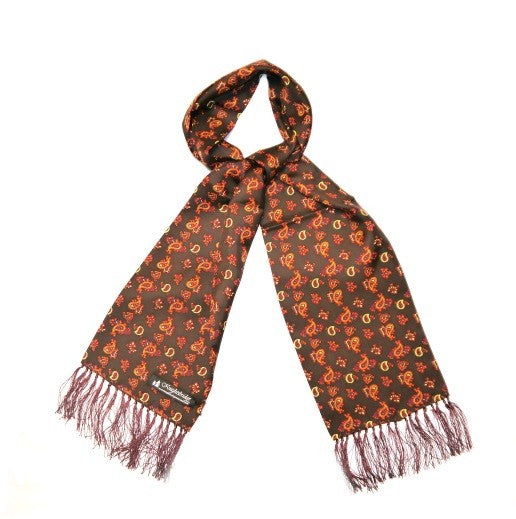 Silk Aviator Scarf Brown/Orange Small Paisley