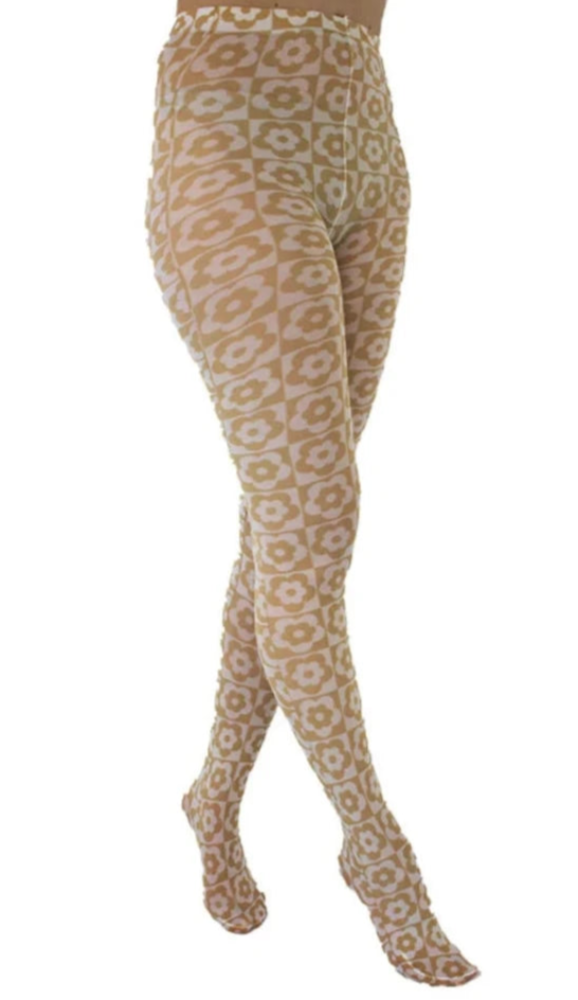 Floral Checkerboard Printed Tights