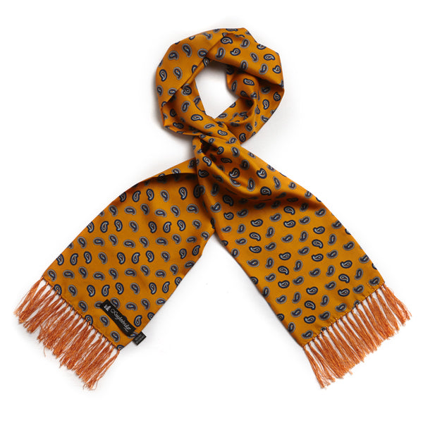 Gold/Dark Blue Paisley Silk Aviator Scarf
