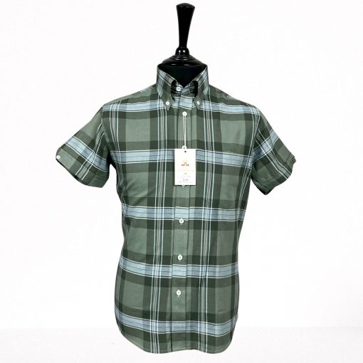 Green White Big Check Short Sleeves Shirt S