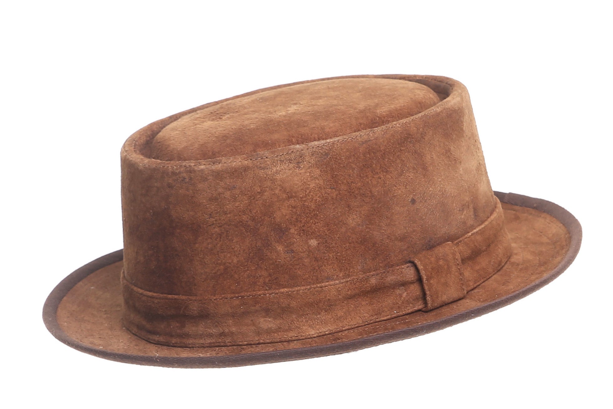 Suede Leather Pork Pie Hat Brown