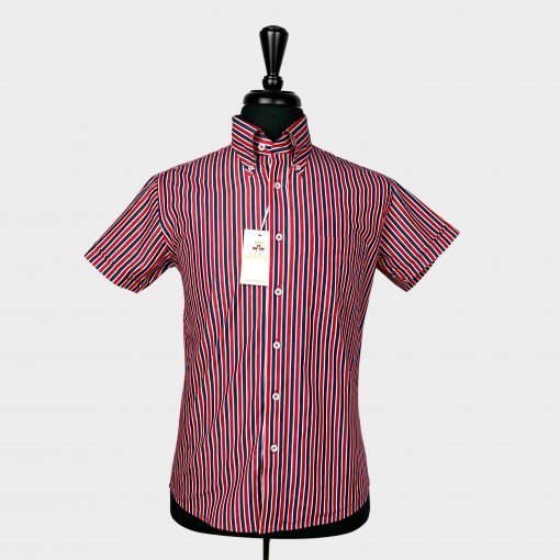 Red Navy Candy Stripes Short Sleeves Shirt S & L
