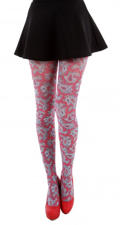 Paisley Print Tights Red – Roundel Clothing - Main Image