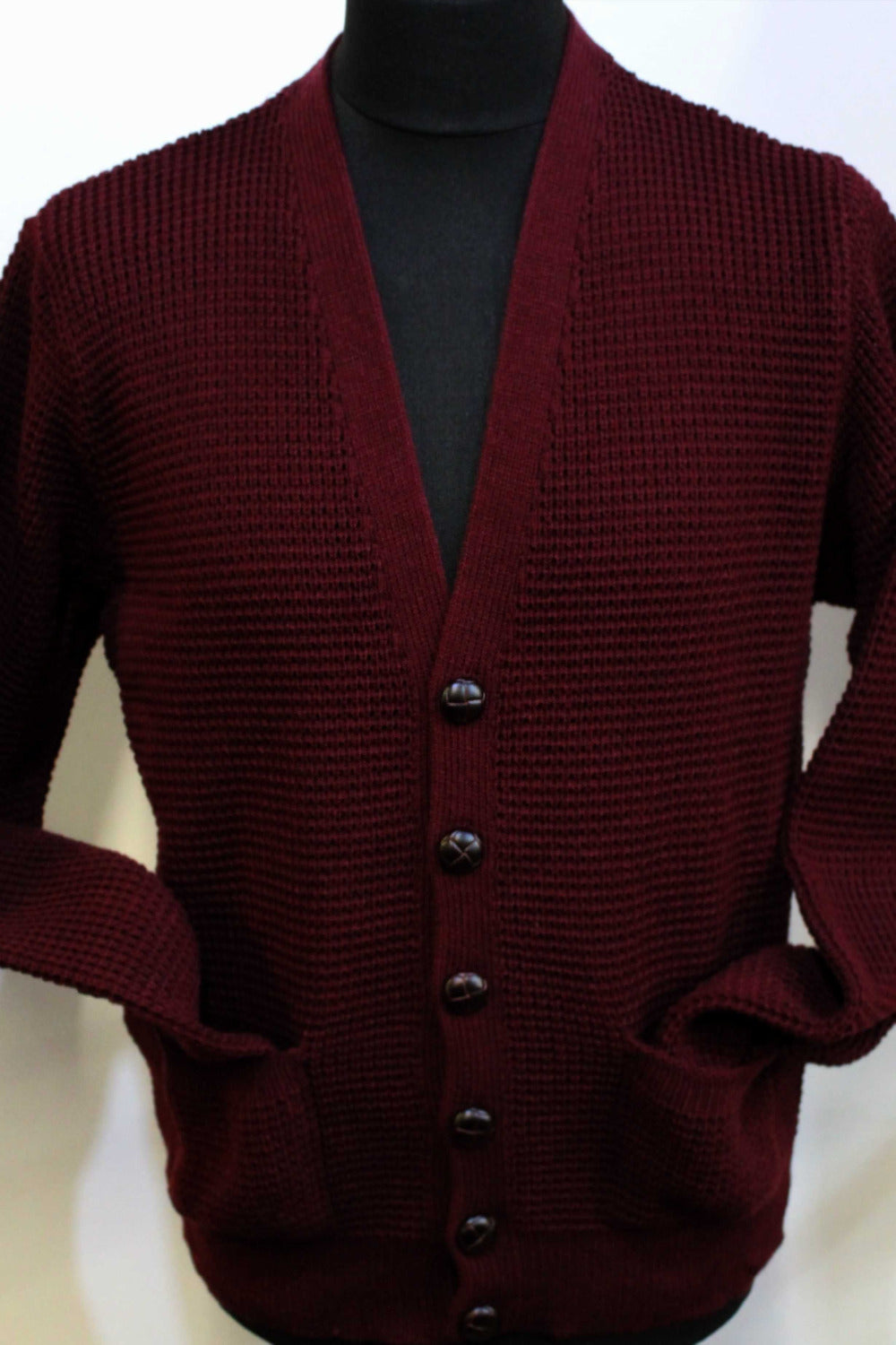 Waffle Knit Cardigan Burgundy