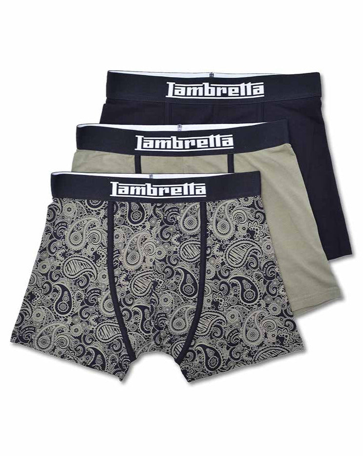3PK Paisley Boxer Khaki/Black