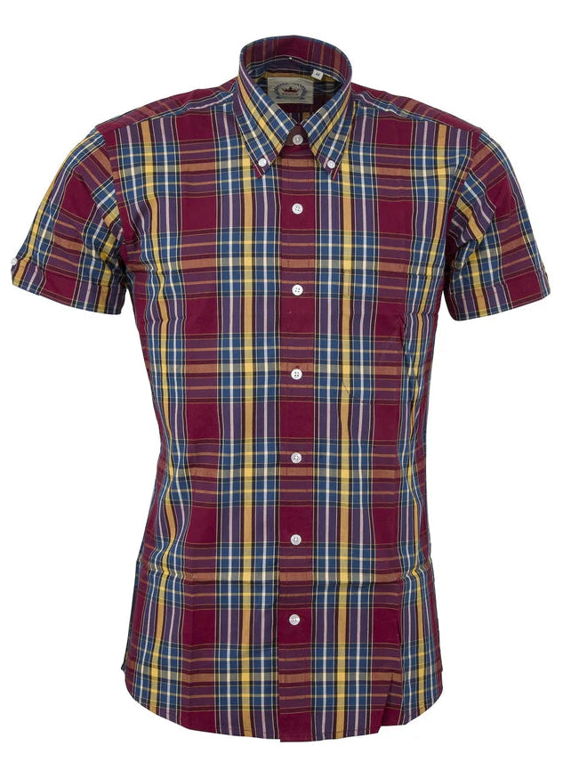 Check SS Shirt Burgundy, Yellow & Blue