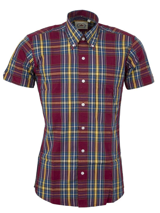 Check SS Shirt Burgundy, Yellow & Blue