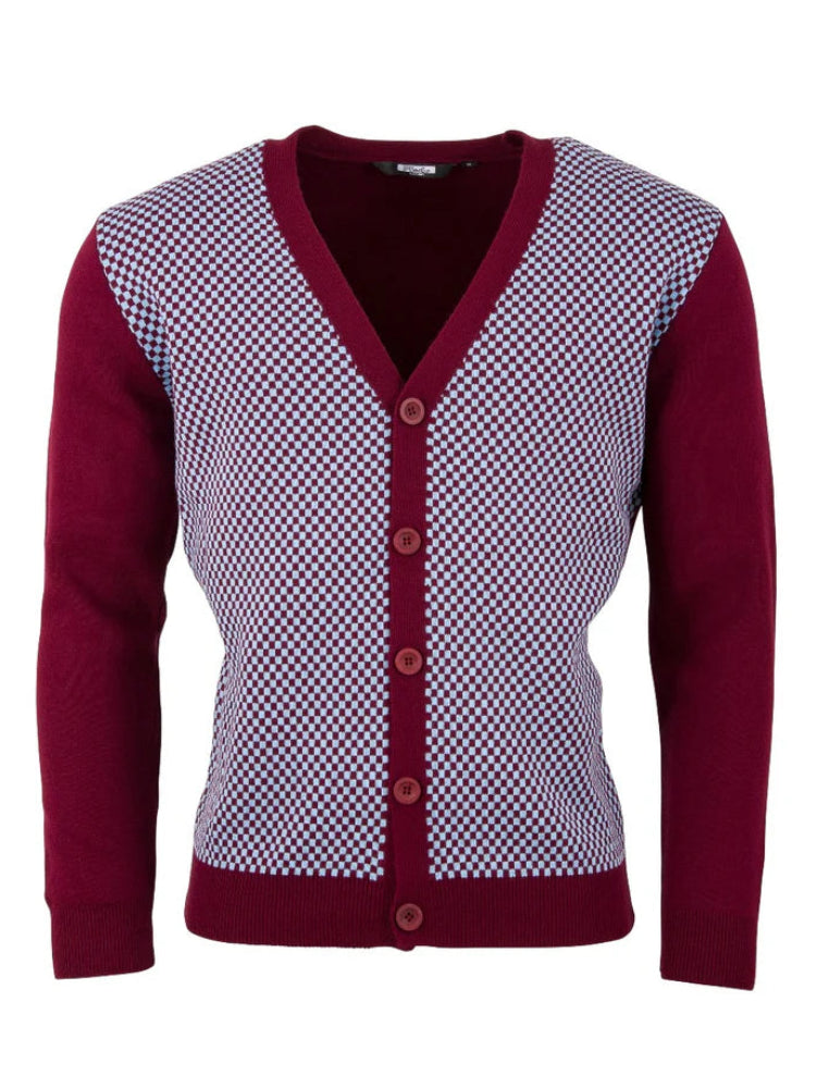 Chas Burgundy/Sky Check Cardigan