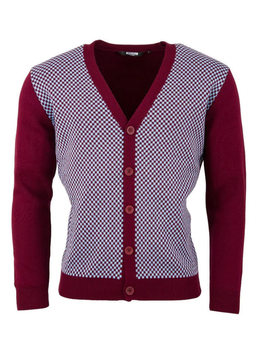 Chas Burgundy/Sky Check Cardigan