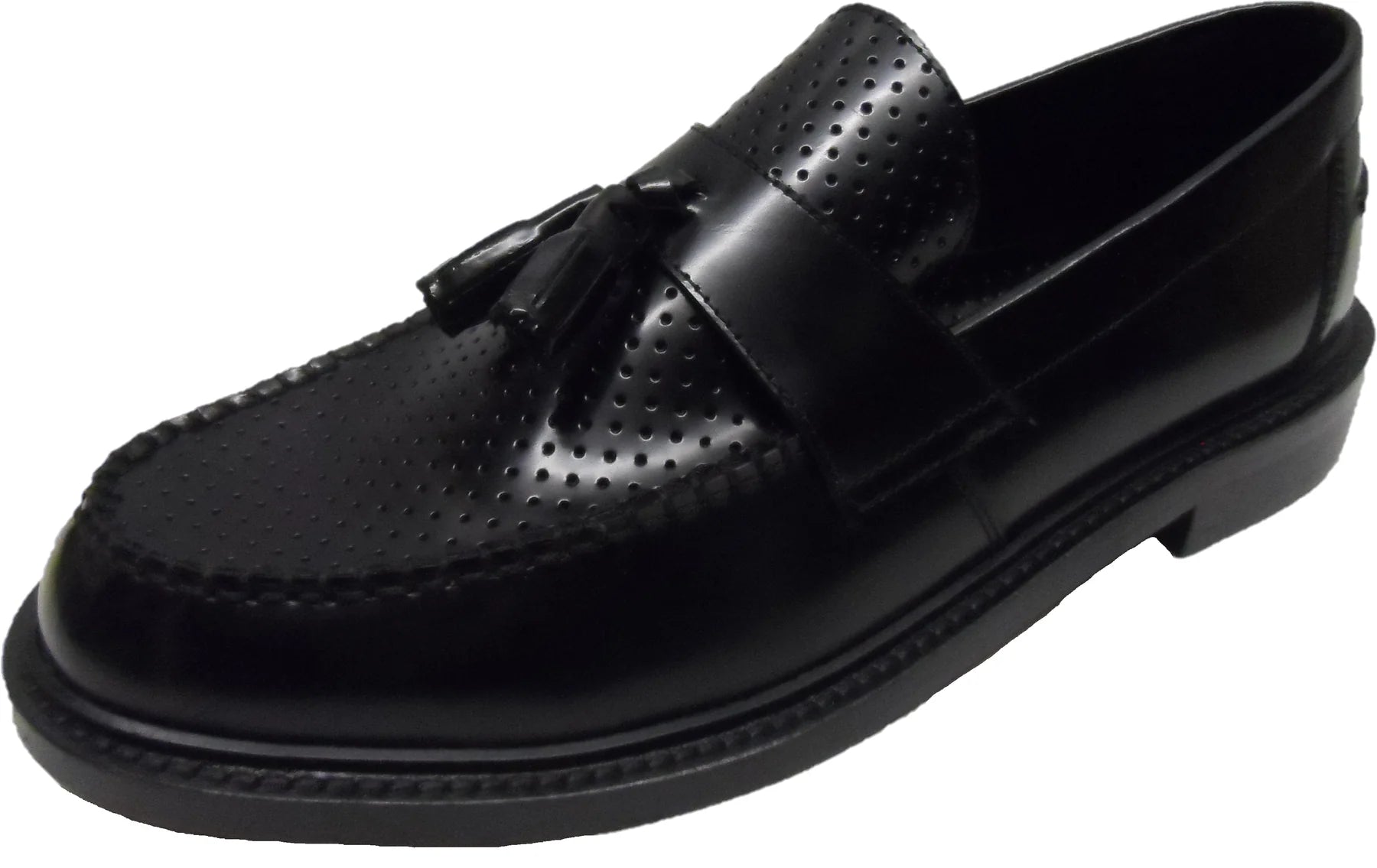 Quad Punch Tassel Loafer Black