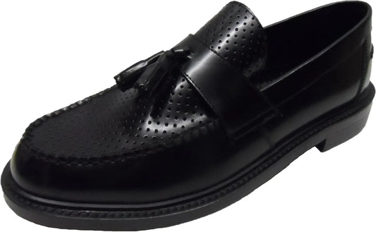 Quad Punch Tassel Loafer Black