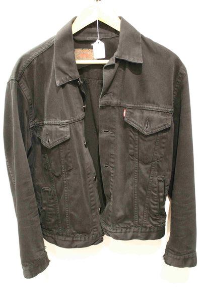 Pre Loved Distressed Denim Jacket Black M