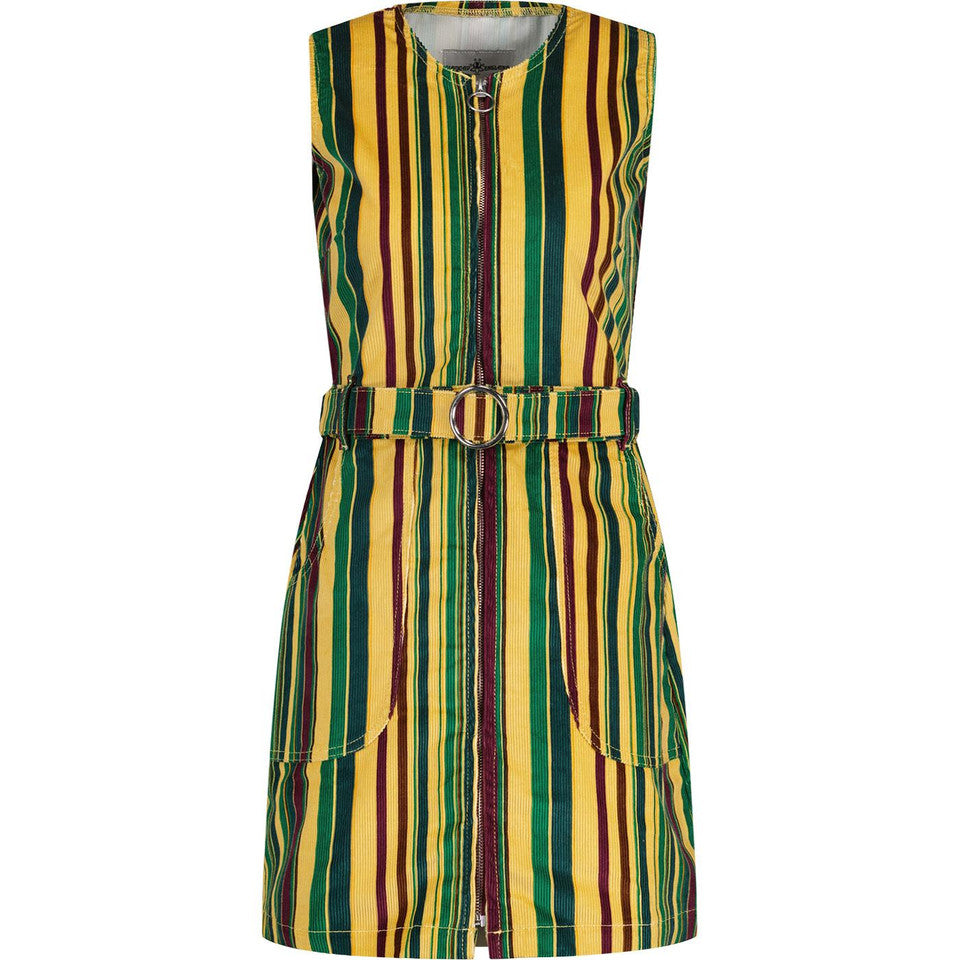 June Striped Cord Pinafore Dress with Belt Yellow