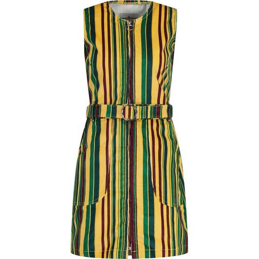 June Striped Cord Pinafore Dress with Belt Yellow