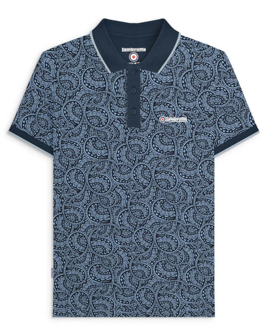 Paisley Tonal Polo Navy S