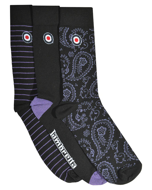 3 Pack Lambretta Paisley Sock Black/Wine