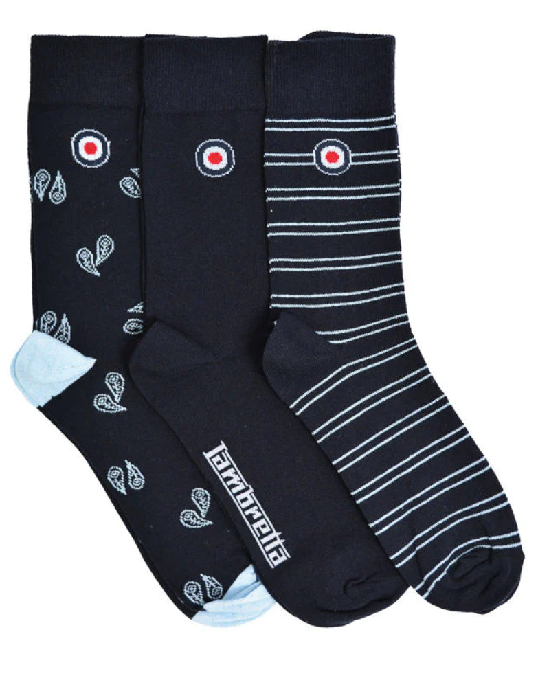 3 Pack Paisley Sock Navy/Sky