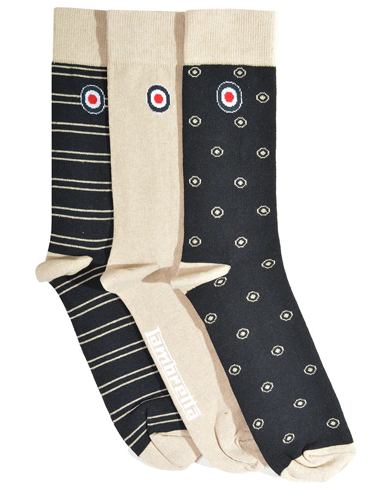 3 Pack Lambretta Mixed Sock Navy/Stone
