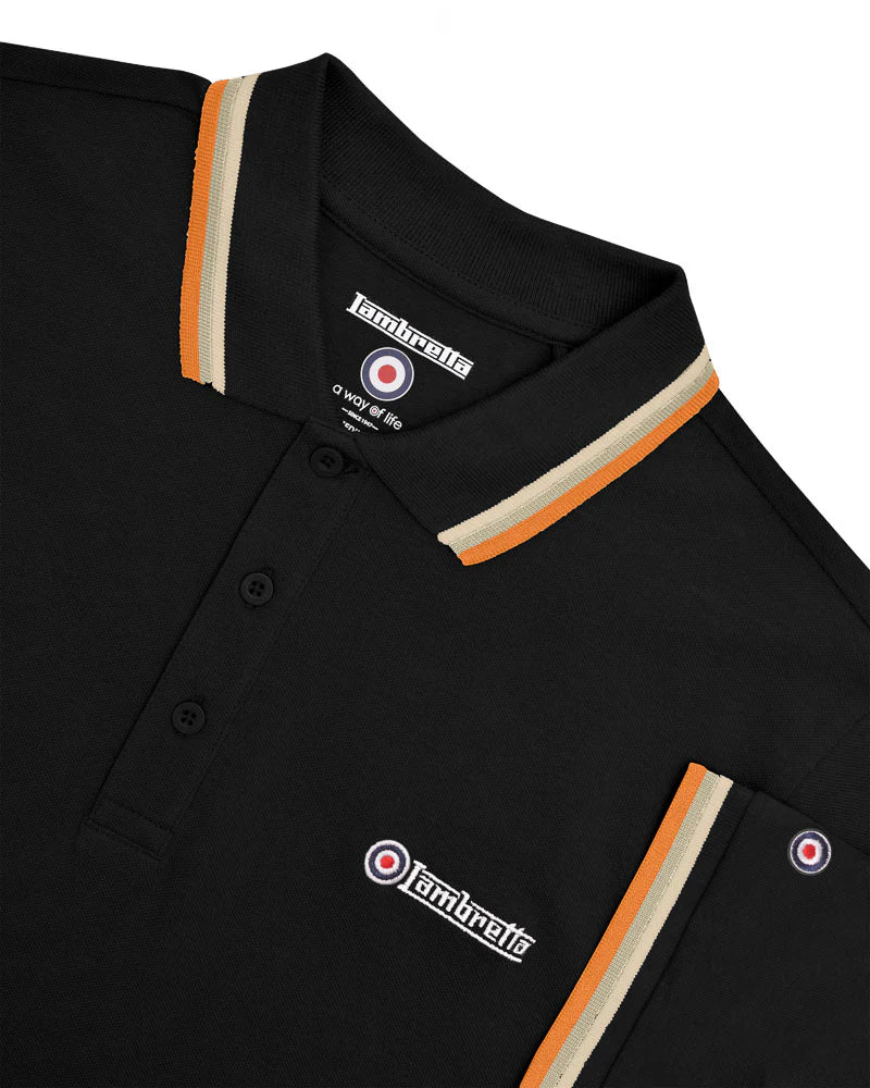 Triple Tipped Polo Black (Stone/Cashew/Orange)