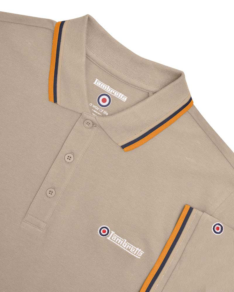 Triple Tipped Polo Cashew (Stone/Navy/Orange)