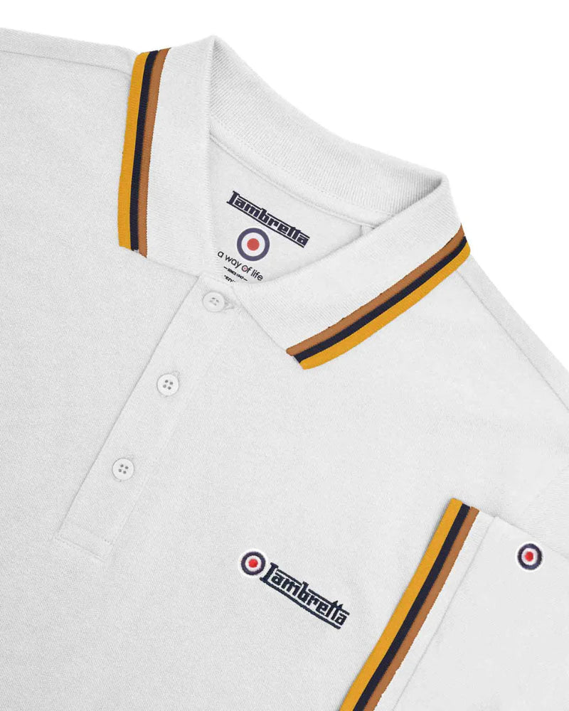 Triple Tipped Polo White (Tobacco/Navy/Gold)