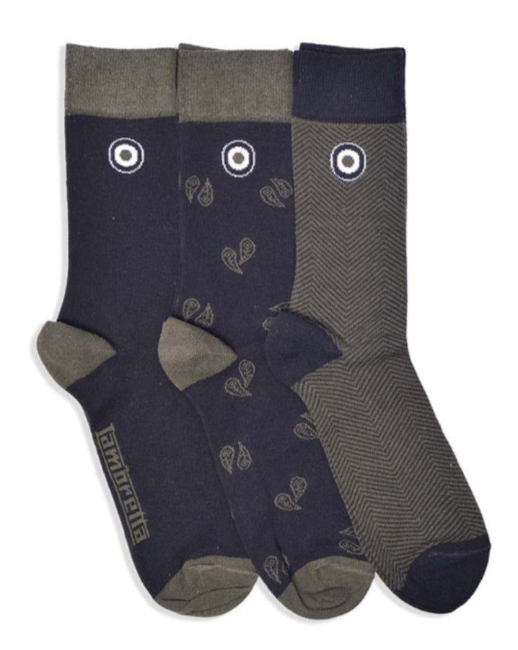 3 Pack Paisley Sock Black/Khaki