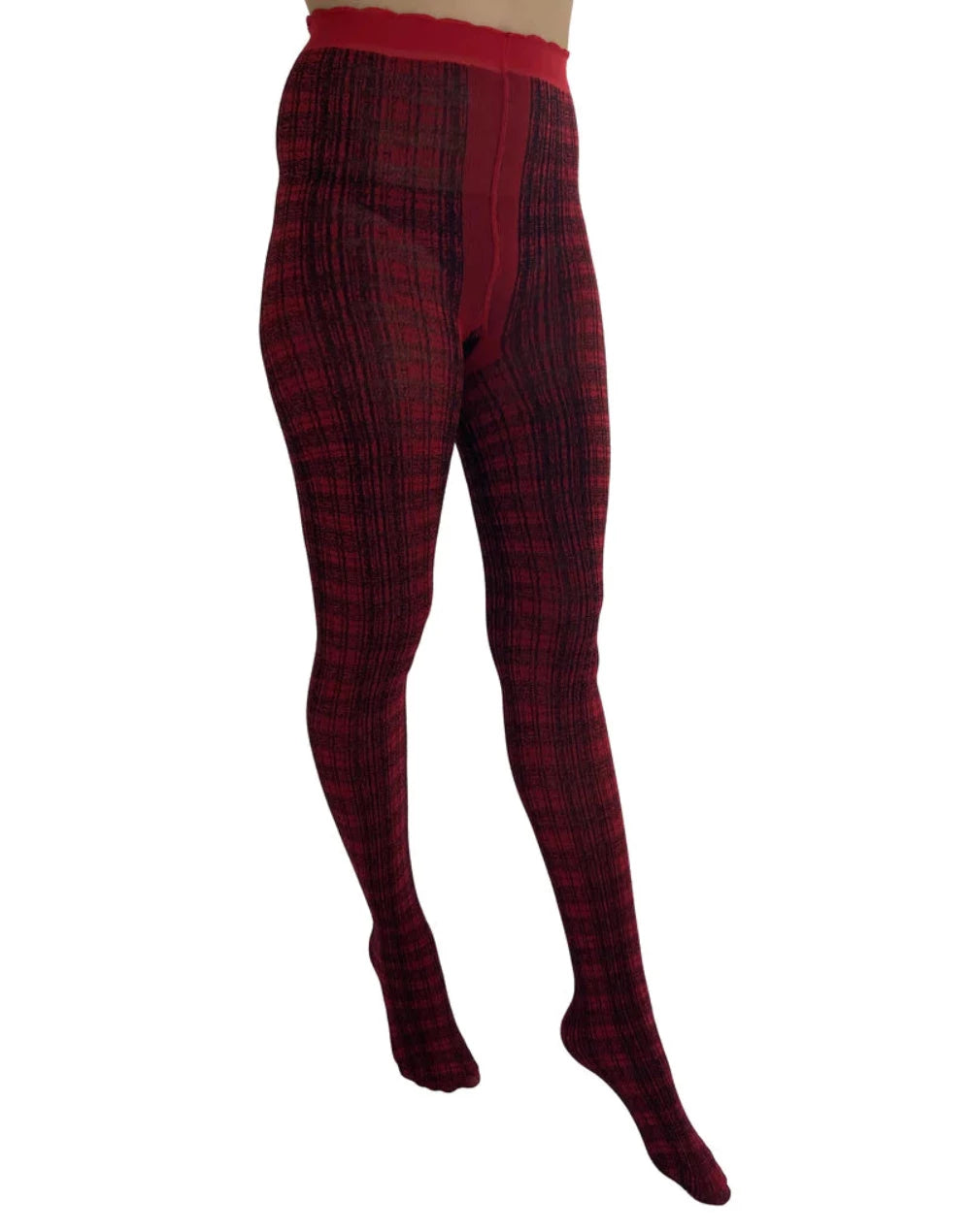 Textured Tartan Tights Red