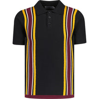 Victor Cable Stripe Knitted Polo Shirt Black