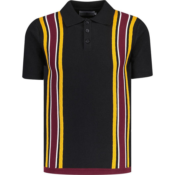 Victor Cable Stripe Knitted Polo Shirt Black