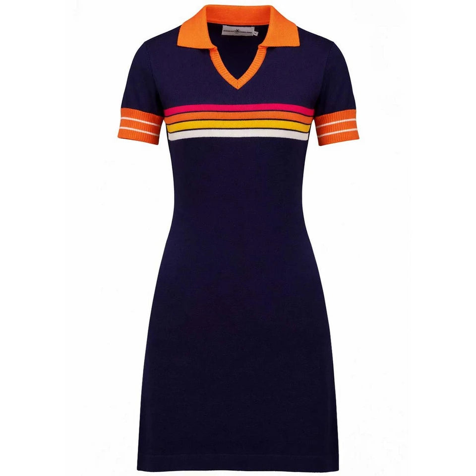 All-Nighter Northern Soul Stripe Knitted Skipper Neck Dress - Navy