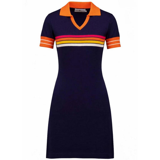 All-Nighter Northern Soul Stripe Knitted Skipper Neck Dress - Navy