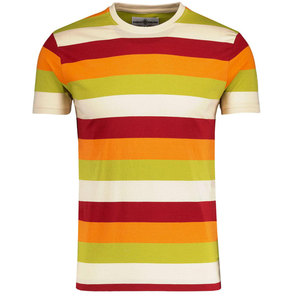Beatcomber Retro Surf Stripe T-shirt (Red/Cream) XL