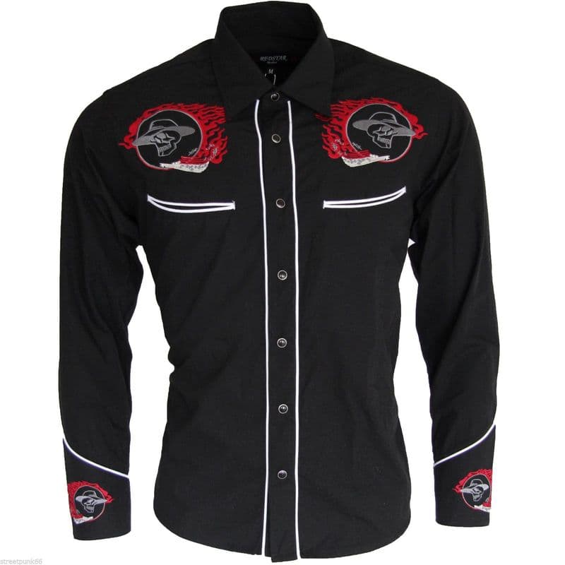 Cowboy shirt with red skull embroidery Black