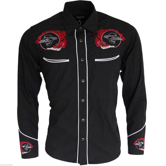 Cowboy shirt with red skull embroidery Black