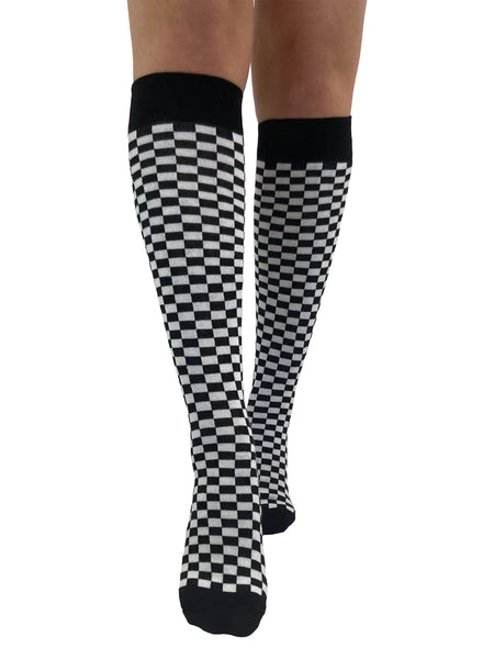 Knee High Socks Black White Checkerboard