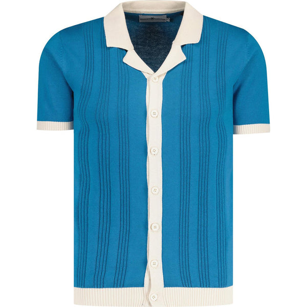 Riviera Retro 50s Knitted Revere Collar Resort Shirt (Blue)