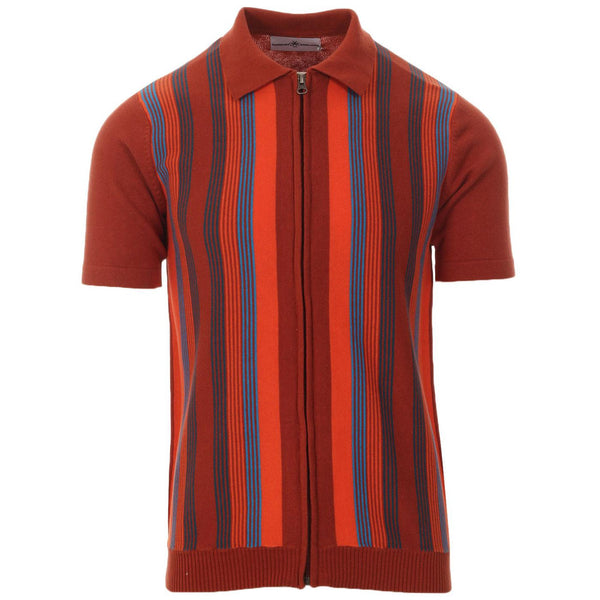Capitol Zip Thru Knit Polo Top in Picante