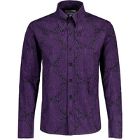 Capo Paisley 60s Mod Spear Collar Shirt in Black/Purple