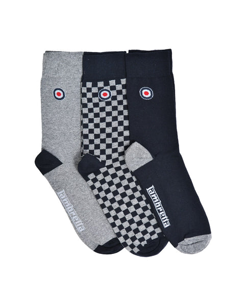 3 Pack Checker Sock Grey/Navy