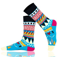 Crew Socks Aztec Combed Cotton Seamless Toe Blue