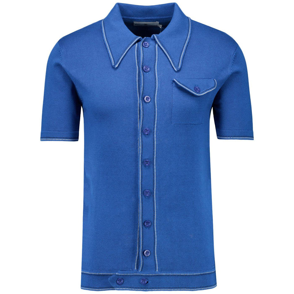 Crawdaddy Mod Micro Dash Knit Button Through Polo (Deja Vu Blue)
