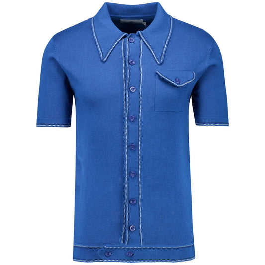 Crawdaddy Mod Micro Dash Knit Button Through Polo (Deja Vu Blue)