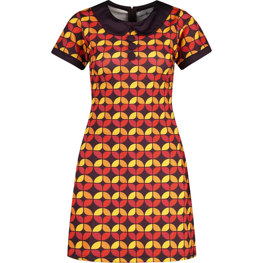 Dollierocker 70s Circle Mod Peter Pan Collar Dress (Black Coffee)